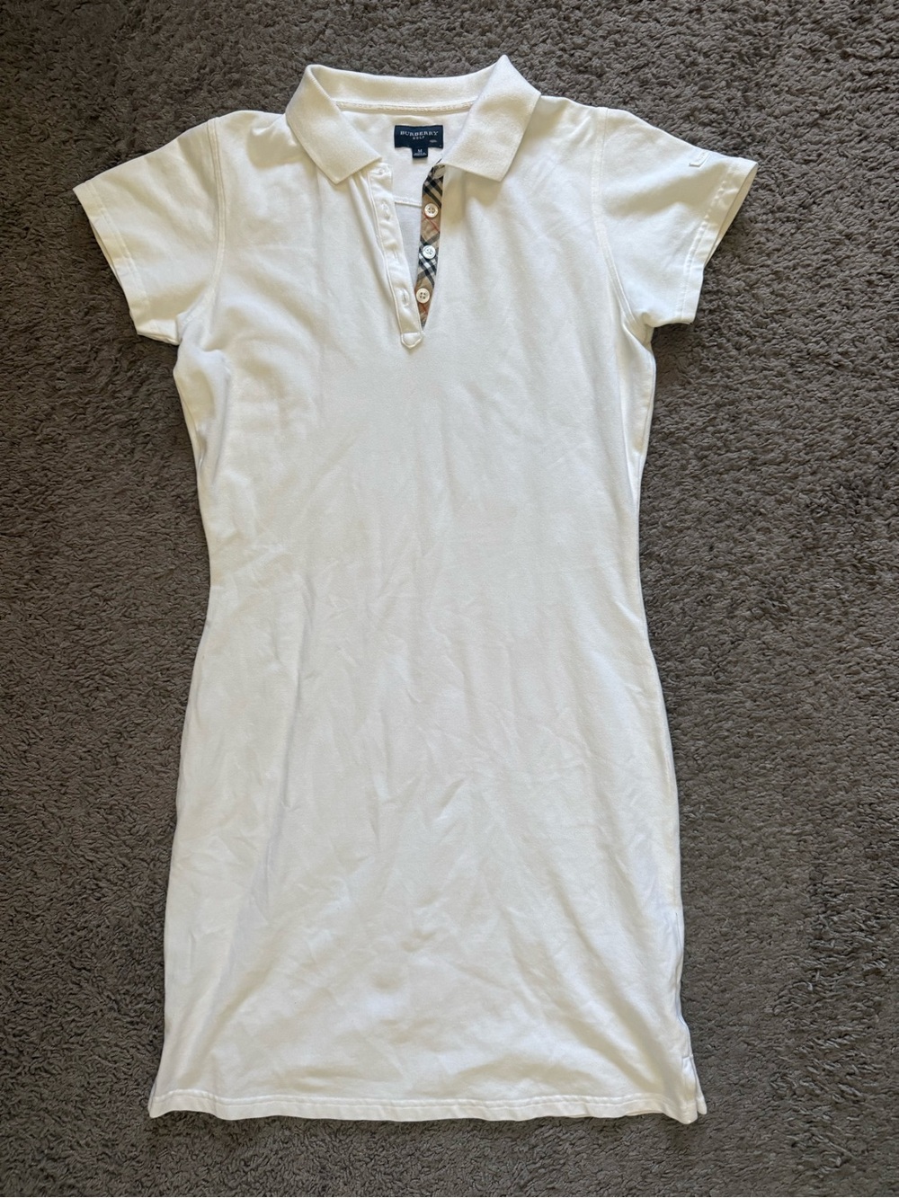 Burberry Golf White Nova Check Polo Dress Size M Stretch Cotton